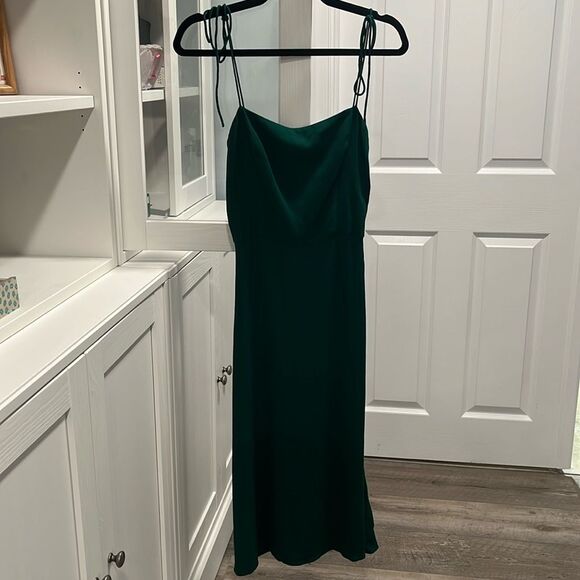 REFORMATION Finley Midi Dress, Tie Strap, Forest Green, Size 4 - Picture 3 of 12